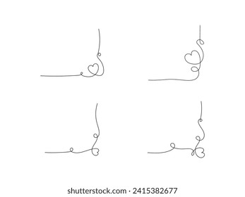 Hearts continuous one line art drawing, valentines day concept, heart love couple outline artistic isolated vector illustration.