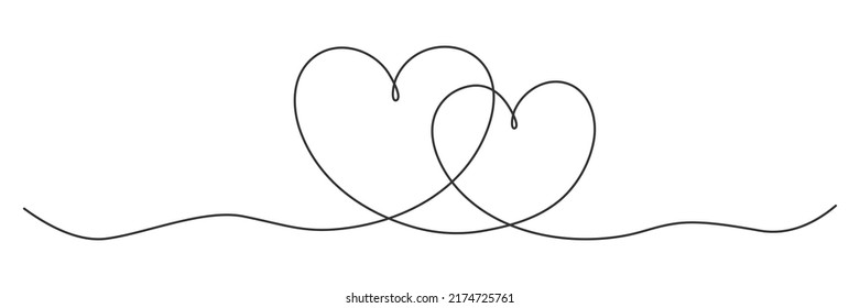 Hearts continuous one line drawing. Double heart curve line. Vector illustration isolated on white.