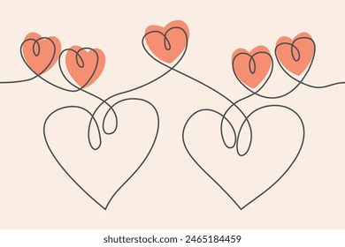 Hearts Continuous One Line Drawing