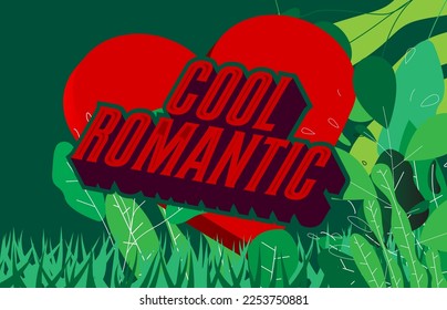 Hearts with Cool Romantic text. Abstract Heart holiday background cartoon illustration.