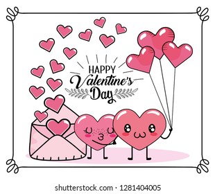 hearts couple with balloons and love card