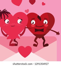 hearts couple in envelope emoticons