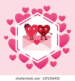 hearts couple in envelope emoticons