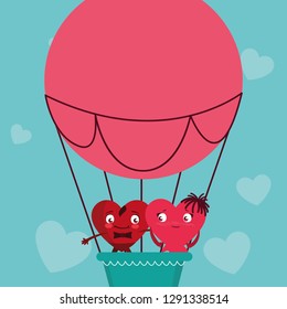 hearts couple flying in balloon air hot
