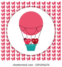 hearts couple flying in balloon air hot