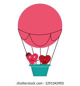 hearts couple flying in balloon air hot
