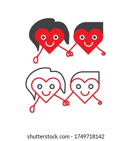 Hearts couple holding hands with happy expression love concept vector illustration isolated against the white background