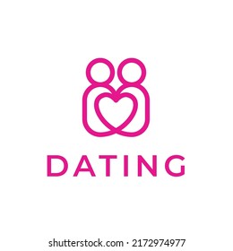 Hearts Couple Hug Logo design vector. Love Dating Marriage Wedding Valentines Day icon. Dating App Icon Illustration