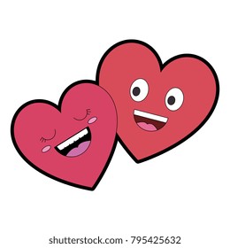 hearts couple kawaii characters