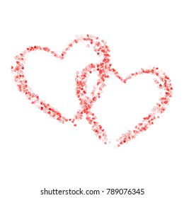 Hearts couple vector illustration. Background illustration with love symbols confetti. Valentine's day banner. Romantic feelings, love, relationships or friendship concept. Heart confetti on white.