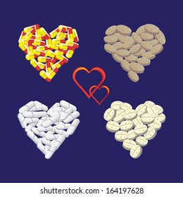 Hearts created from the pills. Vector