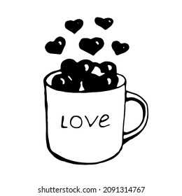 Hearts in a cup. Vector clipart. Hand drawn