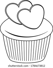 Hearts Cupcake Illustration. Valentine's Day Icon. Bakery Vector Element. Romantic Cooking.