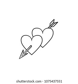 Hearts with cupid arrow hand drawn outline doodle icon. Valentine hearts pierced by cupid arrow vector sketch illustration for print, web, mobile and infographics isolated on white background.