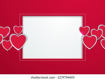 Hearts cut from paper with square frame greeting card, Vector illustration