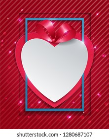 Hearts cut from paper with square frame greeting card, Vector illustration