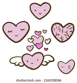 hearts cute character set