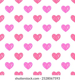 Hearts cute doodle seamless pattern. Surface pattern design with pink hearts. Vector illustration.