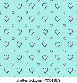 Hearts. Cute seamless pattern with hand-draw hearts on a blue background. Vector illustration, eps 10