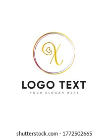 Hearts decorated letter type X logo template, Vector logo for business and company identity 