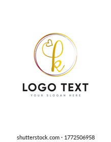 Hearts decorated lowercase letter type K logo template, Vector logo for business and company identity 