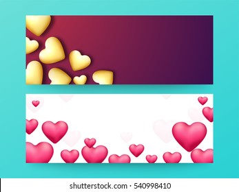 Hearts decorated Website Header or Banner Set for Happy Valentine's Day Celebration.