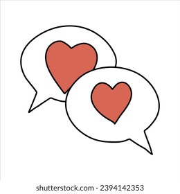 Hearts in a dialog box, doodle vector illustration.
