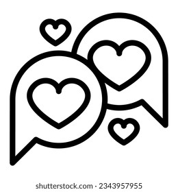 Hearts in dialogue box, speach bubble line icon, dating concept, love messege vector sign on white background, outline style icon mobile concept web design. Vector graphics.