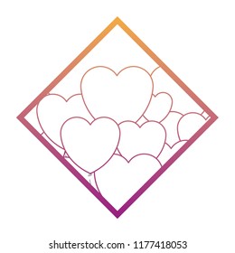 Hearts diamond frame rainbow lines