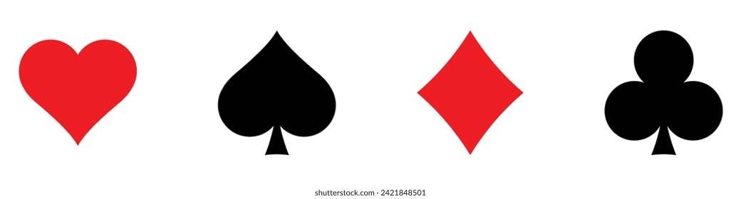 Hearts diamonds clubs spades sign chips. Suit deck of playing cards. Poker, card game, casino symbol icon vector illustration. Isolated on white background.