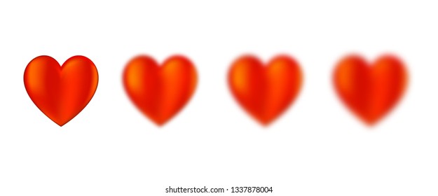 Hearts different blur intensity. Vector illustration on white background.