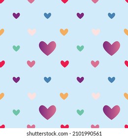 Corazones de diferentes colores sobre un fondo azul claro para el Día de San Valentín. Vacaciones.