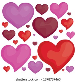 hearts of different colors and shapes