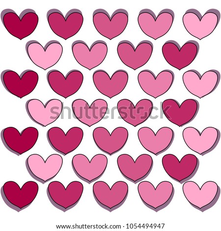 Hearts of different shades of red, horizontal rows, alternating, vector illustration, good for Valentine's Day, intenet page, or as background