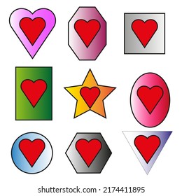 Hearts in different shapes. Wedding decor vector set. Love symbol. Vector illustration. stock image.