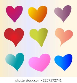 Los corazones son diferentes en tamaño, color, diseño. Diseño de vectores. Día de San Valentín.
