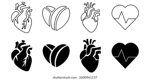 hearts in different styles and fill vector illustration