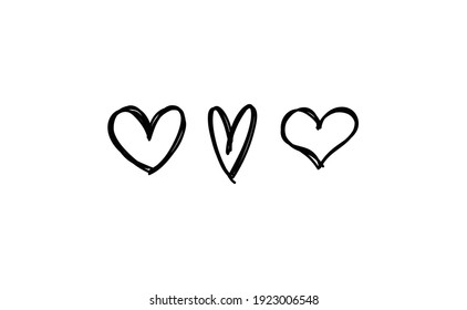 Hearts doodle collection. Hand drawn valentine's day heart icons. Love design elements.