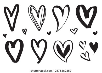 Hearts doodle collection, hand drawn love heart images. Vector illustration.