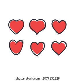 Hearts doodle collection. Heart illustrations. Hand drawn valentine's day romance symbol.