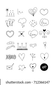 hearts. doodle concept and sticker design. vector illustration.