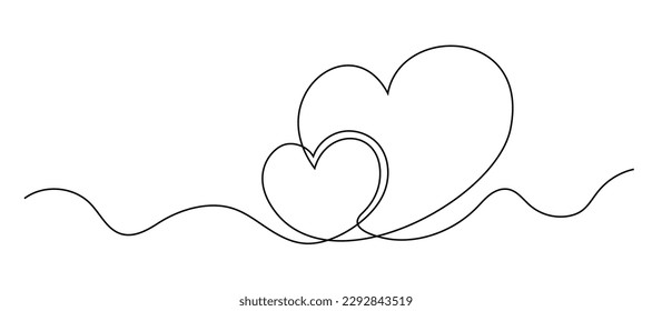 Hearts doodle. Continuous line drawing hearts isolated on white background. Vector illustration