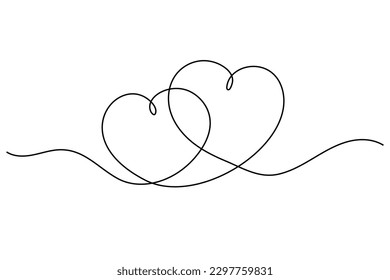 Hearts doodle. Continuous line drawing hearts isolated on white background. Vector illustration