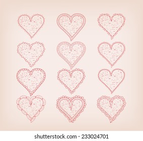 hearts doodle frame set for wedding and valentine design