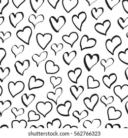 Hearts doodle pattern, valentines day seamless background, hand drawn heart set, love wrapping design, romantic wedding endless ornament. Vector