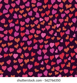 Hearts doodle pattern, valentines day seamless background, hand drawn heart set, love wrapping design, romantic wedding endless ornament. Vector