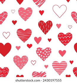 Hearts doodle seamless pattern. Vector repeat pattern illustration.