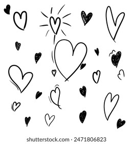 Hearts doodle set. hand drawn hearts doodle isolated on a white background. symbol icon doodle vector