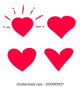 Hearts doodle vector set cartoon illustration isolated, drawn romantic love heart for valentine's day cards or invitation clipart