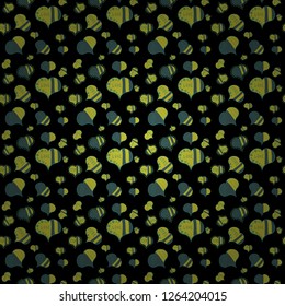 Hearts, doodles. Graphic on black, yellow and blue colors. Art for web, print, fabric. Vector. Seamless pattern love pattern with nice lettering calligraphy. Hand drawn illustration in cartoon style.
